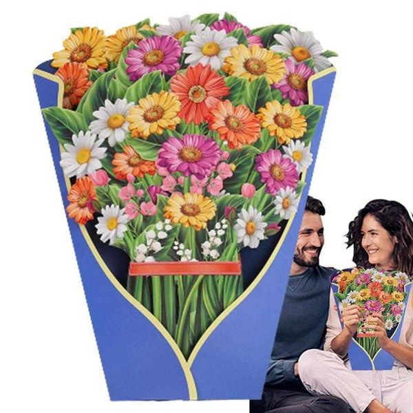 Carte regalo Pop-up Bouquet di fiori Carta di fiori 3D Pop-up Biglietti d'auguri con busta nota per San Valentino Festa della mamma Feste di compleanno Z0310