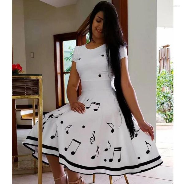 Partykleider Wepbel Sommerkleid Frauen Kurzarm Große Schaukel Gedruckt Slim Fits Hohe Taille Oansatz Casual Streetwear Vestidos