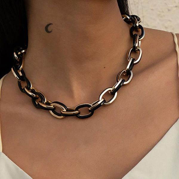 CARRING Punk Cuban Curb Aluminium Chain Colar Retro Sexy Feminino Sexy Metal Chunky Hip Hop Brother Clavicle Colares Girl Jewelry Gift
