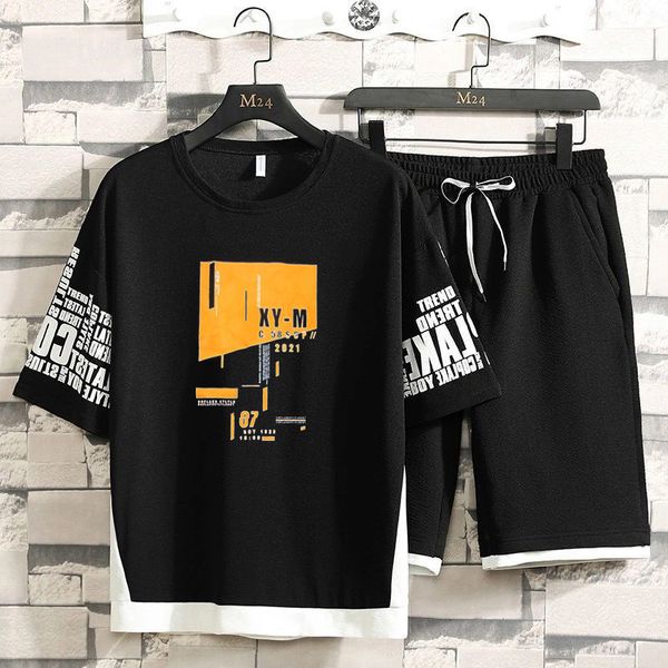Мужские пластинки летние мужчины повседневные наборы Harajuku Shorts Shortsuit Tshirtshorts Hip Hop Streetwear Sweat Suits Fashion Printing 230310