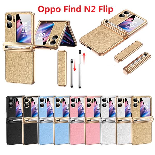 Oppo için elektroplat zırh kılıfları N2 Flip Case Kalem Yuvası Sert Deri Menteşe Koruma Kapağı