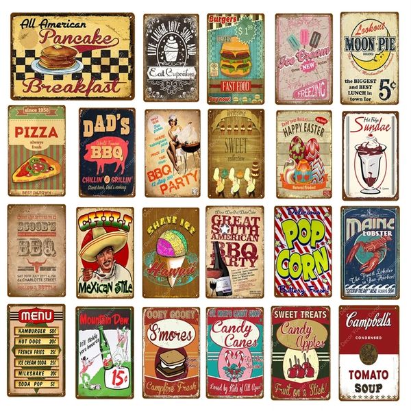 New Hawaii art targa in metallo Gelato Targhe in metallo Cibi deliziosi Colazione Poster BBQ Party Hamburger Pizza Piatto vintage Pub Bar Decorazione personalizzata per la casa dimensioni 30x20 cm w02