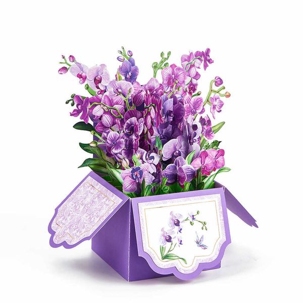 Carte regalo 3D PopUp Box Cards Purple Orchids Blossom Personalizzato fatto a mano per la mammaSan ValentinoRegalo di auguri di nozze Z0310