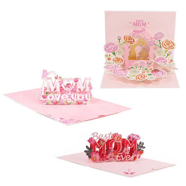 Carte regalo 3D Festa della mamma Biglietto d'auguri Fiori Bouquet floreale Mamma Moglie Compleanno Anniversario Simpatia Lembrancinhas Dia Das Mes Z0310