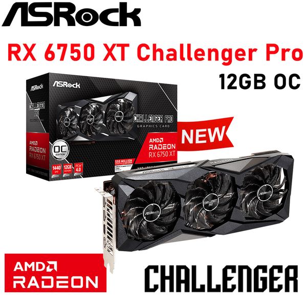 RX 6750 XT GPU ASROCK RX 6750 XT Challenger 12G OC 6750XT GRAPHICS GDDR6 192-битный PCI Express 4.0 Настольная видеокарта AMD 7NM Новая