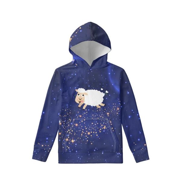 Felpe con cappuccio da donna Felpe Moda Bambini Pullover con cappuccio Felpa autunnale per simpatico cartone animato Modello di pecora con sfondo stellato Felpa con cappuccio Pock