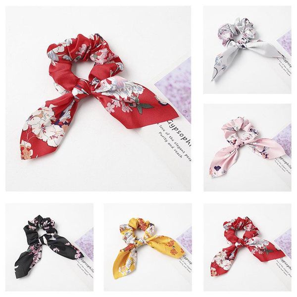 Аксессуары для волос мода Silk Satin Bow Scrunchie Elastic Ropes Ropes Кольцо для хвостика