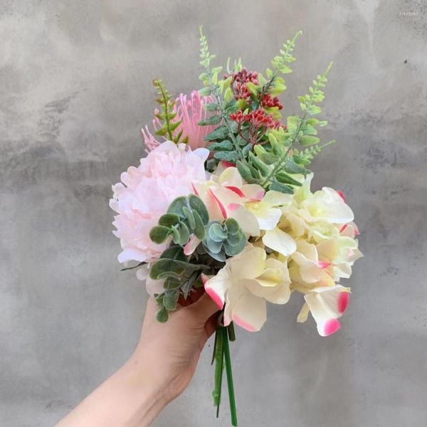 Dekoratif çiçekler karıştırıcı çiçek buket yapay ortanca sahte ev partisi seyahat süsleri