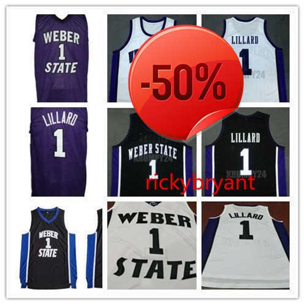 Maglia da basket College Weber State Wildcats Damian 1 Maglia Lillard Ritorno al passato Ed Ricamo Realizzato su misura di grandi dimensioni S-5XL