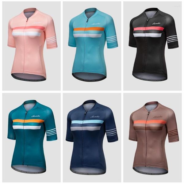 Jackets de corrida Santic Cycling Jersey Women Women Summer Manga curta Camise