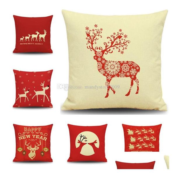 Federa per cuscino Renna di Natale Merry Snowfla Cartoon Animals Festival Gift 4545 Cuscino Drop Delivery Home Garden Tessili Biancheria da letto Su Dhd04