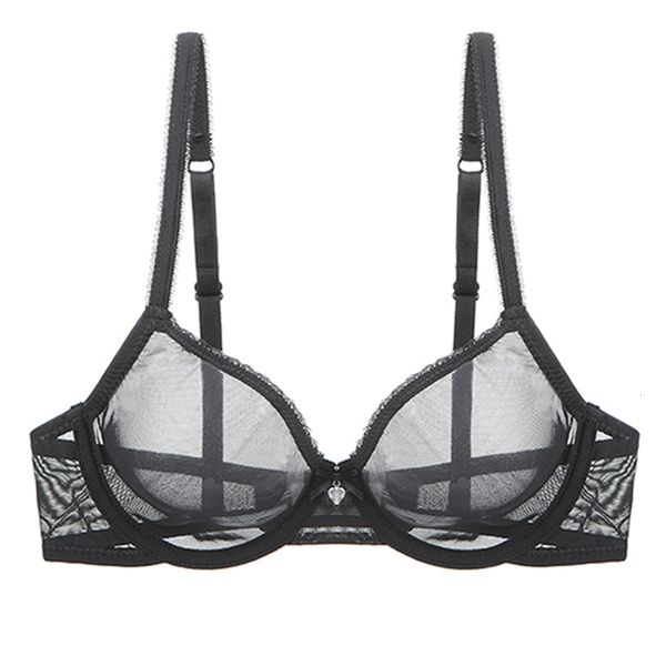 Bras Bread Pad Ybcg Sexy Black Women Bra in pizzo Mesh See attraverso biancheria intima Stretch Hollow Lingerie Solid Solido Mutandine Soft Bras per donne 230310