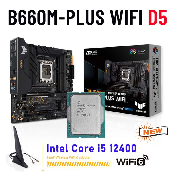 ASUS TUF GAMING B660M-PLUS WIFI DDR5 Intel B660 Combbo da placa-mãe I5 12400 CPU LGA 1700 128GB M.2 Intel Core i5 12400 Processador