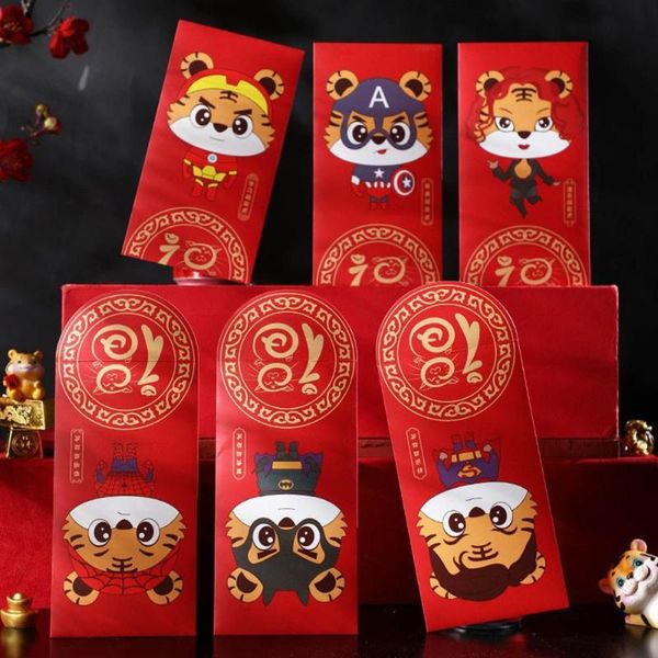 Confezione regalo Sacchetti portafortuna in carta per festival di primavera Regali per bambini Anno Tasche per soldi Hongbao Buste rosse Regalo