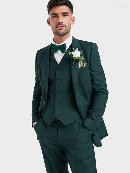 Erkekler Saraylar En son Koyu Yeşil Erkekler Takım Sekreter Groomsmen Adam 3 Parça Düğün Partisi (Blazer Pantolon Yelek) Kostüm Homme