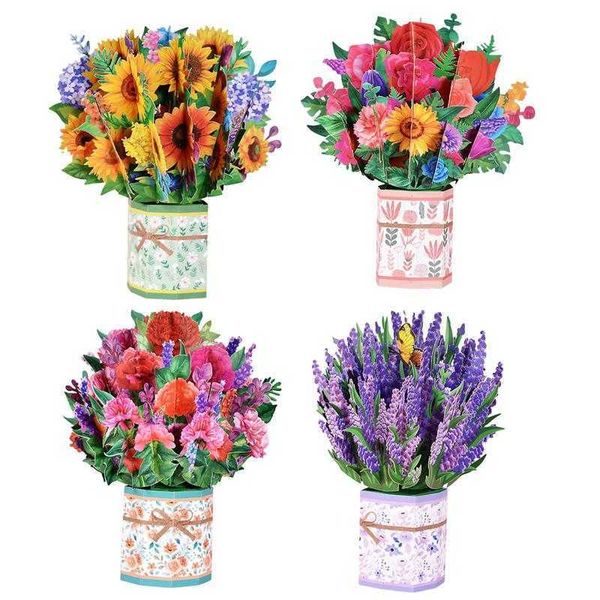 Hediye Kartları Popup Çiçek Kartları Anneler Günü 3D Çiçek Tebrik Kartı Buket Tebrik Kartları Doğum Günü Babalar Günü Mezuniyet Düğün Z0310