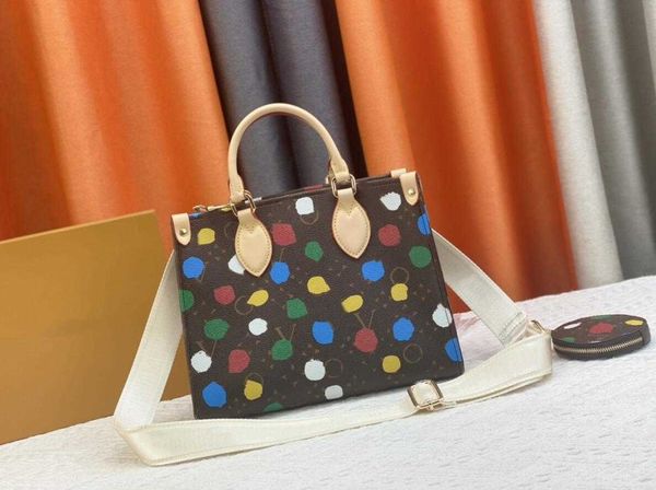 Yk onthego pm tote tote bealwbag sacgbag nembag women multyacolor dots print designer dya dye countbody becdes canvas кожаные камеи антикварные Тороны обрабатывают классические m46380