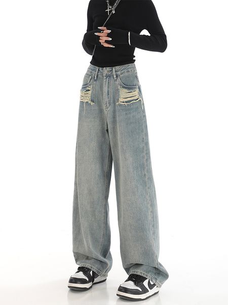 Damenjeans im Boyfriend-Stil, Streetwear, Baggy-Jeans, Damen-Denim-Hose, hohe Taille, Y2k-Vintage-Waschung, weites Bein, Wischhose 230310