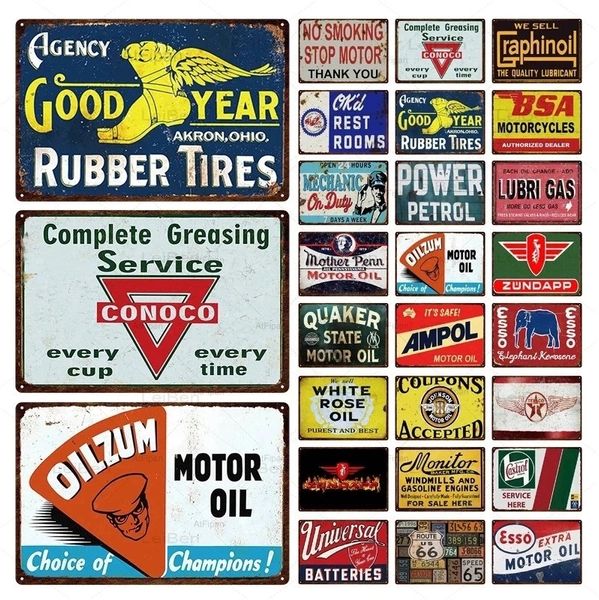 Motor Oil Tin Sign Garage Decor de parede Vintage Route 66 Sinais de metal MotoryCycle Club Reparação Decoração de placa de parede Decoração personalizada Decoração de arte 30x20cm W01