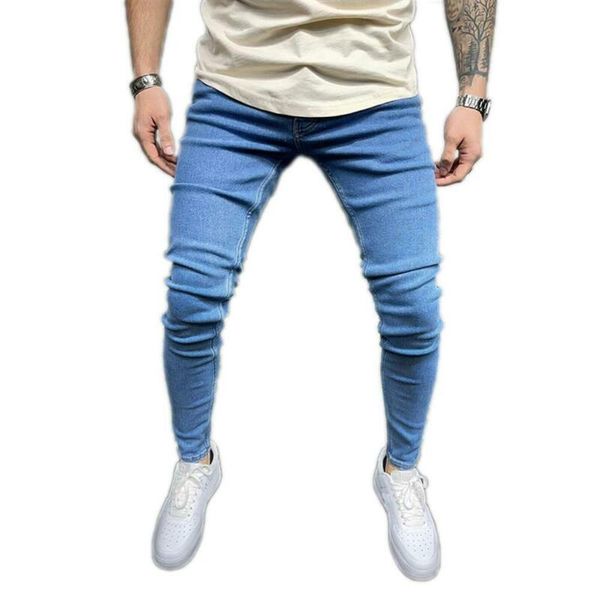 Jeans masculinos masculinos de jeans slim Long Fashion Moda Man's Stretch Casual Color Solid Length Comprimento dos bolsos Bolsos magros