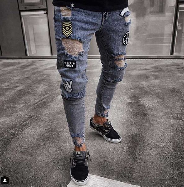 Jeans da uomo Pantaloni strappati alla moda da uomo Biker Skinny Slim Pantaloni dritti sfilacciati in denim New Fashion skinny jeans da uomo Abbigliamento Y2303