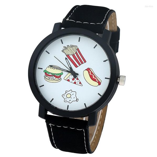 Armbanduhren Pizza Hamburger Hundei Ei Fries Food Uhr Mittagessen Japanische Mode analog Quarz Mädchen Armbanduhren Männer Frauen unisex a866