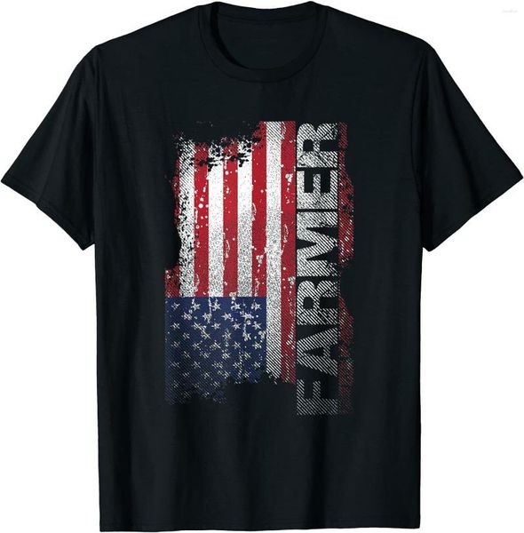 Herren-T-Shirts, USA-Flagge, Farmer, amerikanische Bauern, T-Shirt aus reiner Baumwolle, Männer, lässig, kurzärmelig, Tops, Drop