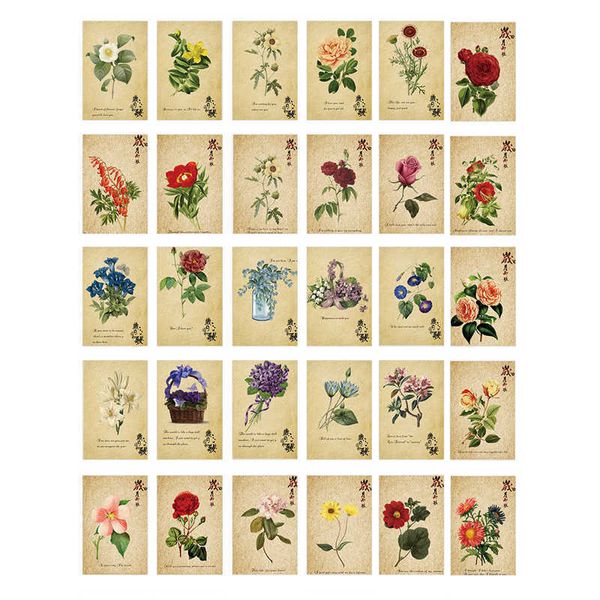 Carte regalo 28PCSpack Fiori vegetali vintage Mini biglietto di ringraziamento Biglietto di auguri di San Valentino Cartolina Cartoline regalo di compleanno Z0310