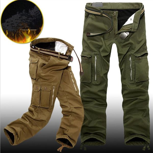 Calça masculina lã de inverno calças táticas calorosas calças de algodão solta calça de carga verde do exército Homem casual e calça de ferramentas de espessura tamanho 40 230310