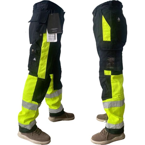 Calça masculina calça de carga homens trabalham calças com bolsos de vários bolsos Hi vis Two Tone Workwear calça reflexiva de trabalho Works