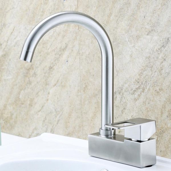 Badezimmer Waschbecken Wasserhähne 1PC Waschbecken Wasserhahn Bank Zwei 304 Edelstahl Gebürstet Doppel Loch Alte Und Kalte Wasser Becken wasserhahn