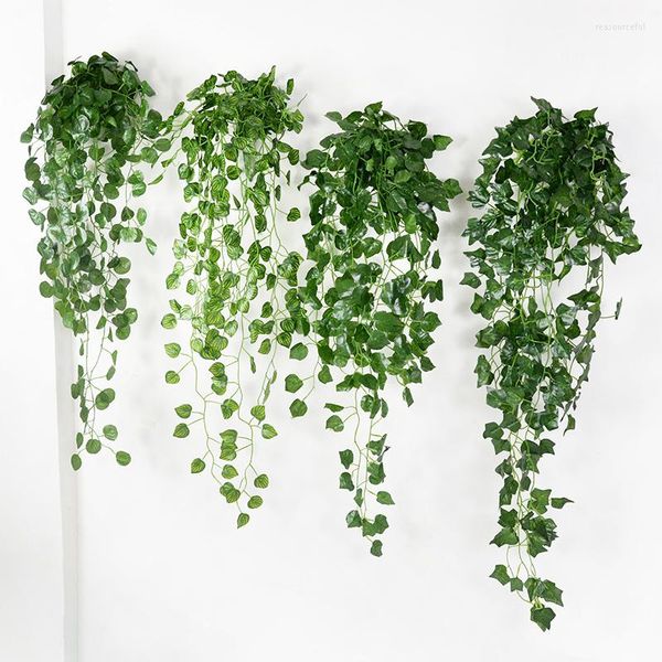 Flores decorativas Planta de endro verde artificial Vine para a sala de jardim de casa ao ar livre decoração de parede pendurada plástica de plástico folhas de seda falsa hera Ivy