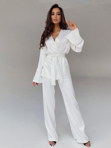 Damen-Nachtwäsche, einfarbige Pyjamas für Damen, Roben-Sets, volle Ärmel, Damen-Hauskleidung, Hosenanzüge, Satin-Nachthemden, Frühlings-Loungewear 230310