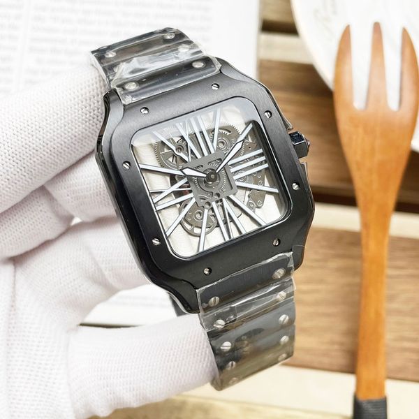 Cartiar Movement Полые кварцевые мужские часы с сапфиром 39*47,5 мм Классические деловые наручные часы с двойной складной застежкой Montre De Luxe
