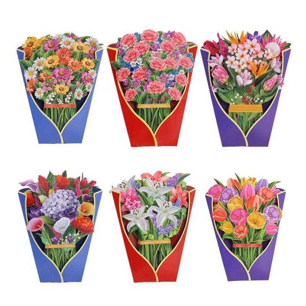 Buoni regalo Bouquet di fiori pop-up 3D con biglietto di auguri e busta Biglietti d'auguri senza fiocco per regali per la festa della mamma di San Valentino Z0310