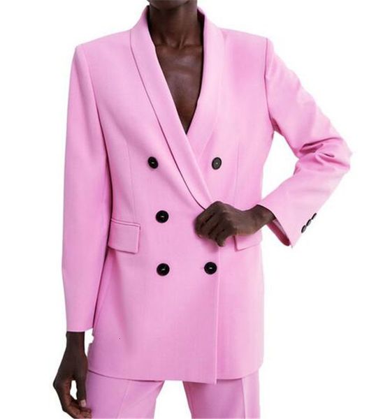 Kadınlar Suits Blazers Pembe İş Pantolon Takımları Kadınlar için Plus Boyutlar Boyuncu Breaded Blazerpants Work Pantolon Düğün Pantolon Düğün Özel Yapımı 230310