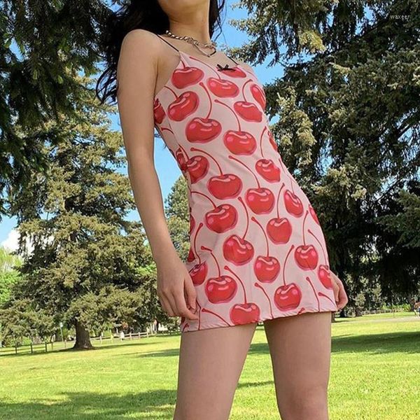 Abiti casual My Cherry Cami Dress Kawaii Print Skinny Mini Canotta Donna E-Girl Y2K Estetico Summer Weekend Party Outfit /