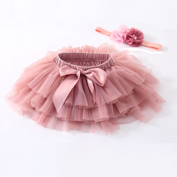 Etekler bebek kızlar tül tutu bloomers bebek doğumlu çocuk bezleri kapak 2pcs kısa kafa bandı seti gökkuşağı etek 230310