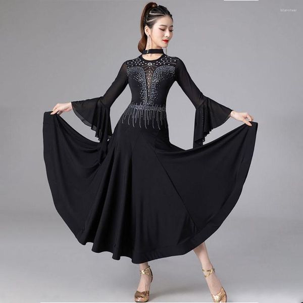 Abiti da ballo Stage Wear Standard Dance Mandarin Maniche Flamenco Danza Dancing Design Crystal Design Tango Waltz Abito 9019