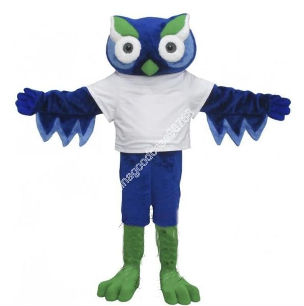 Aniversário super fofo Blue Owl Mascot Costume Halloween Christmas Fanche Fanche Party Cartoon Personagem Toço Carnaval Unissex Adultos Roupa