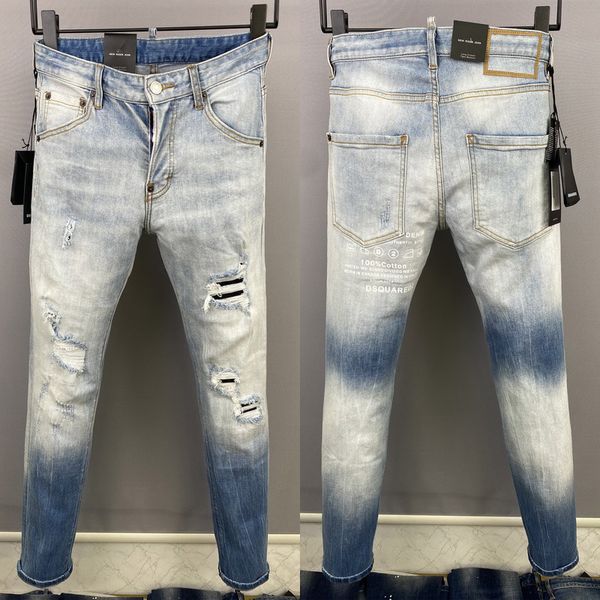 Jeans da uomo in denim blu candeggina ordinata per motociclisti Paint Spot Damage Slim Fit Distressed 3 CXBB