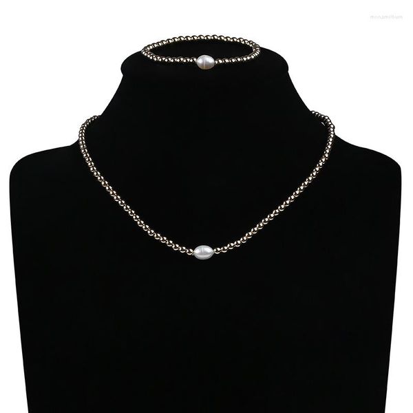 Cara de design de amostra de gargantilha Rice Pérola de pêlos Bracelet Jewelry Gift Set para venda