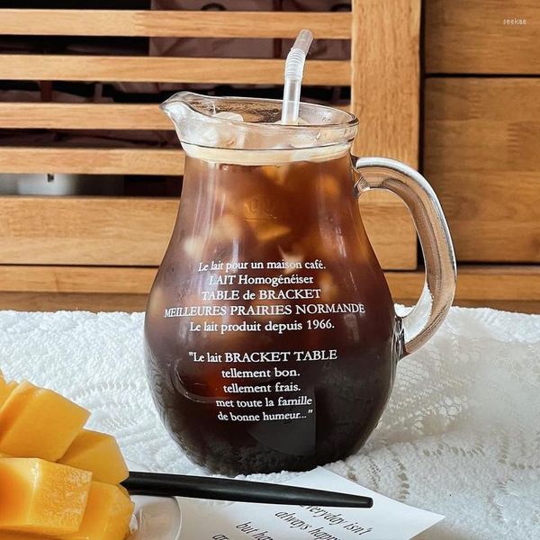 Tassen Französische Glas-Kaffeetasse mit Strohhalm, verdickte Tasse, transparenter Tee, Milch, Saft, Bier, Trinkwasser, kaltes Getränk, 600 ml