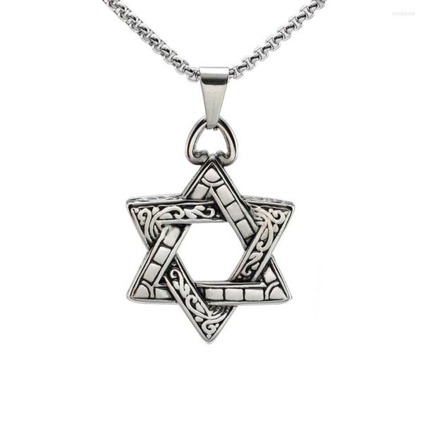 Collane con ciondolo Collana con stella di David ebraica in acciaio inossidabile dall'aspetto vintage