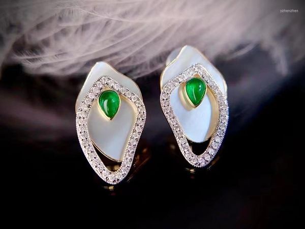 Brincos de garanhão xcl puro 18k Emeralddiamond natural com breol branco de breol jóias finas lady diely desgaste de festas de aniversário