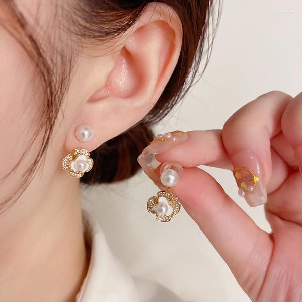 Ohrstecker Japan und Südkorea S925 Silbernadel kleine frische Vorderseite hinten zwei tragen exquisite süße Perlenblume
