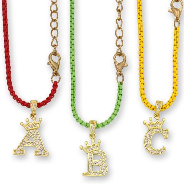 Catene Muticolor Filo Bling Alfabeto Nome Gioielli Uomo CZ Corona Re Collana iniziale Boho String Iced Out InicialesChains