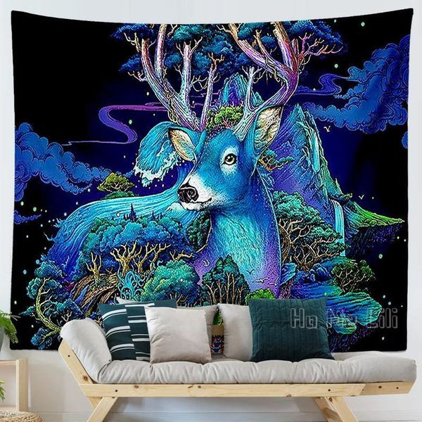 Taquestres Elk Animal Tapeçaria Colorida Floresta Moderna Arte Decoração de Parede de Poliéster