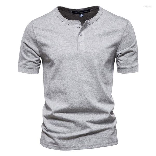 Erkek Tişörtleri Pamuk Henley Yakası Gömlek Erkekler Günlük Yüksek Kaliteli Yaz Kısa Kollu Erkek Moda Temel T-Shirt Erkek