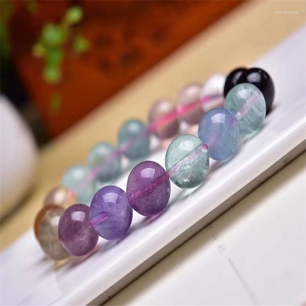 Bracciale da 7,5 mm con sfera rotonda in cristallo naturale con pietra di fluorite colorata verde viola per regali di amici da donna